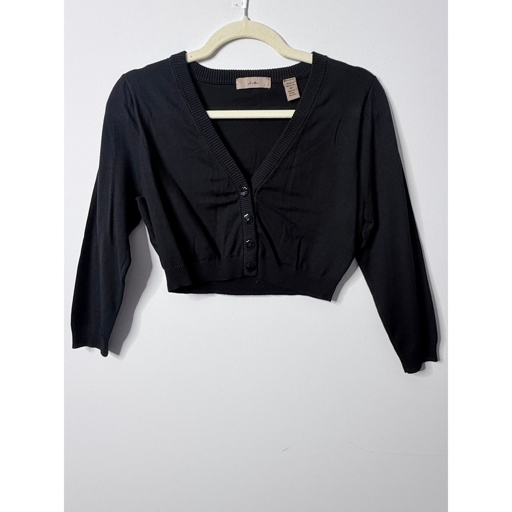 i.e. Silk Blend Cropped V-Neck Cardigan Black Medium